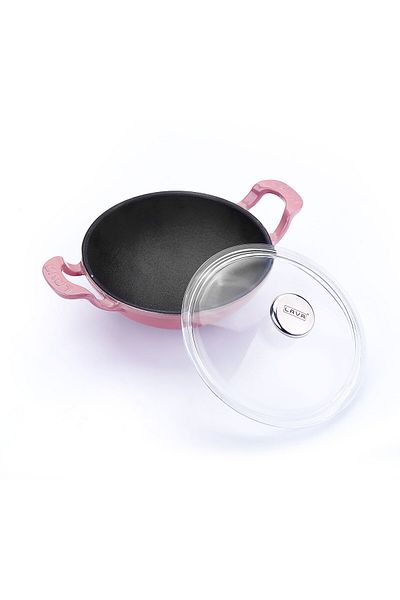 Lava Cast Mini Wok with Solid Handle and Glass Lid Diameter(Ø)16cm