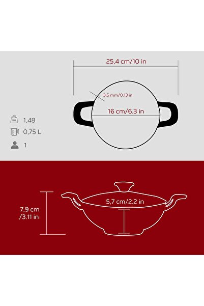 Lava Döküm Mini Wok Yekpare Kulplu Cam Kapaklı Çap(Ø)16cm.
