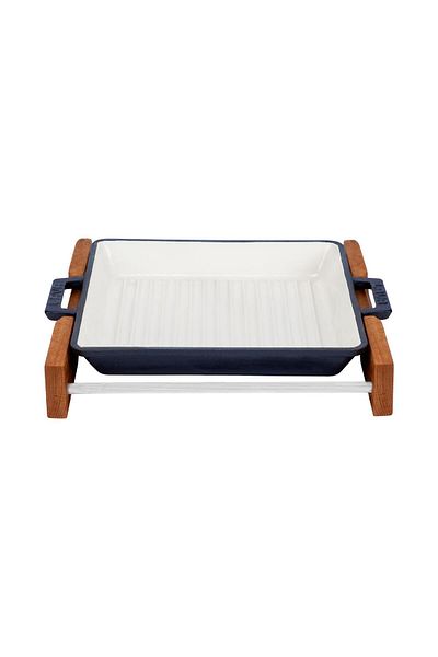 Lava Cast Iron Square Grill Pan Beech Serving Wood Cast Iron Solid Double Handles Inside Sable Size 26