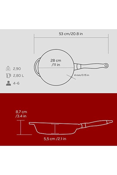 Lava Döküm Yuvarlak Kızartma Tavası Döküm Demir Sök - Tak Ahşap Sap Çap(Ø)28cm.