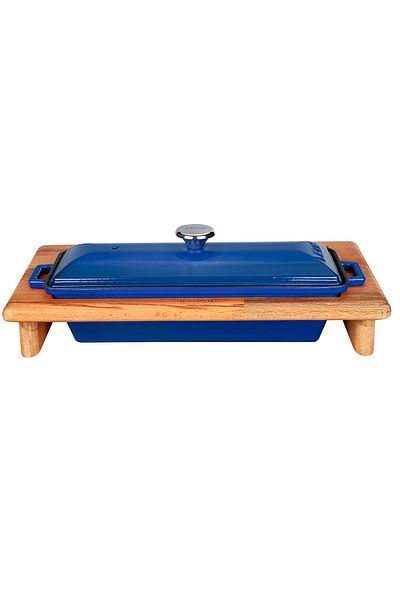 Lava Cast Iron Bread Pot / Beech Wood Serving Stand / Terrine SeriesSize 11x29cm