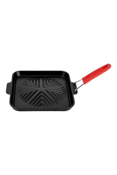 Lava Cast Square Shallow Grill Pan Snow Series Silicone Wire Handle Size 24x24cm