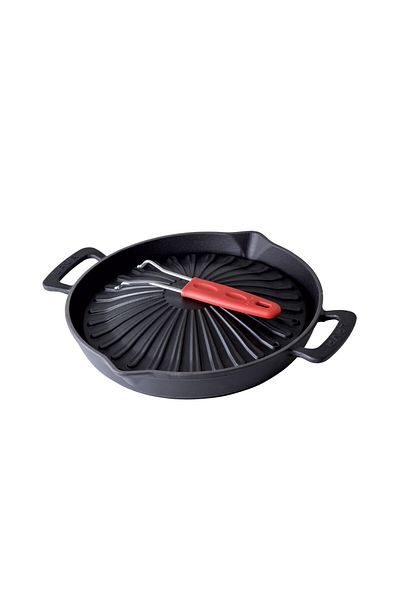 Lava Cast Round Grill Grill Pan Genghis Khan Series Double Handle And Silicone Wire Handle Diameter(Ø)32c
