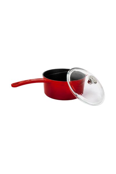 Lava Cast Round Sauce Pot with Glass Lid - Metal Handle, Glaze Series Diameter (Ø16 Cm.)