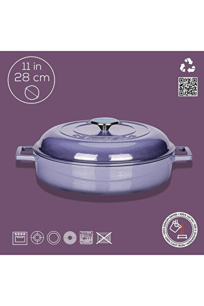 Lava Döküm Çok Amaçlı Yayvan Tencere. Kubbe Form Kapaklı Folk Serisi Çap(Ø)28cm.