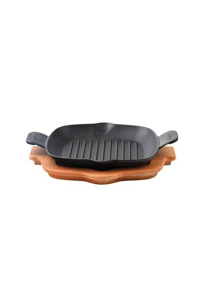 Lava Cast Iron Grill Pan Beech Serving Wood Cast Iron Solid Double Handle Size 26x26cm