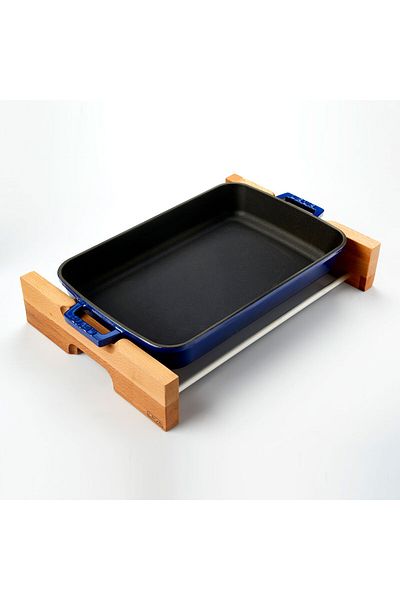 Lava Cast Rectangular Rosto and Baking Tray Beech Serving Wood Cast Iron Solid Double Handle Size