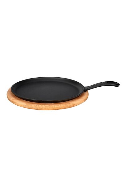 Lava Cast Round Pizza Crepe Pancake Pan Cast Iron Solid Handle Beech Serving Wood Diameter (Ø)26c