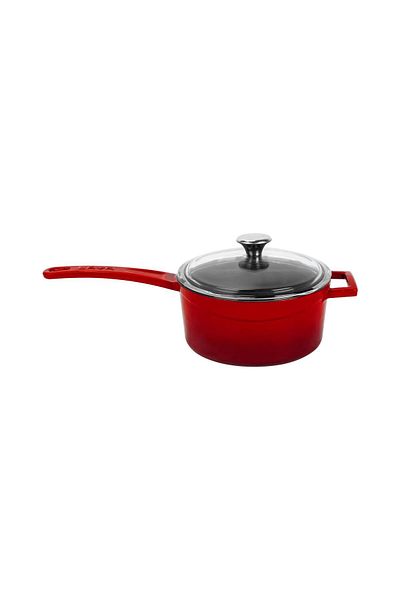 Lava Cast Round Sauce Pot with Glass Lid - Metal Handle, Glaze Series Diameter (Ø16 Cm.)