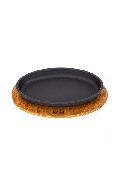 Lava Cast Oval Serving Plate and Wooden BaseSize 16x25cm