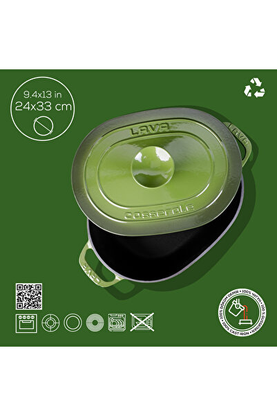 Lava Döküm Oval Tencere Döküm Demir Kapak Experience Serisi Ölçü 24x33cm.