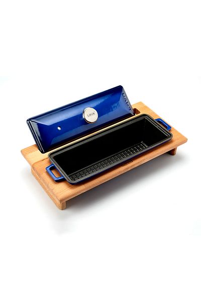 Lava Cast Iron Bread Pot / Beech Wood Serving Stand / Terrine SeriesSize 11x29cm