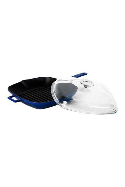 Lava 28x28cm Cast Square Grill - Glass Lid, Iron Solid Handle Cast Pan