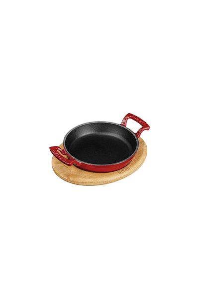 Lava Cast Round Pan Cast Iron Solid Double Handle Beech Serving WoodDiameter(Ø)16cm