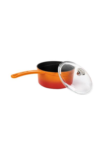 Lava Cast Round Sauce Pot with Glass Lid, Metal HandleGlaze Series Diameter (ø16 Cm