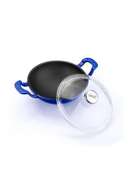 Lava 16cm Cast Mini Wok - Solid Handle, Glass Lid