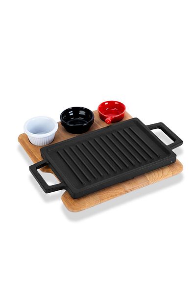 Lava 22X15Cm Rectangular Hot Plate - Double-Way Grill and Flat Surface Beech Serving Wood