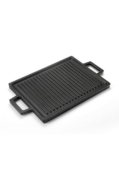 Lava Cast Rectangular Reversible Grill Hot Plate Cast Iron Solid Double Handle Size 22x30cm