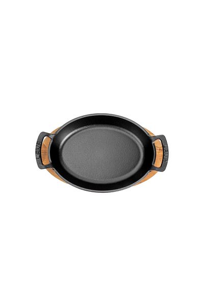 Lava Cast Oval Sahan Cast Iron Solid Double Handle Beech Serving Wood Size 19x14cm