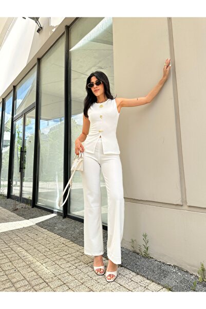 Puella Μοντέρνο καλοκαιρινό κοστούμι με λεπτομέρεια με κουμπιά από λευκό χρυσό