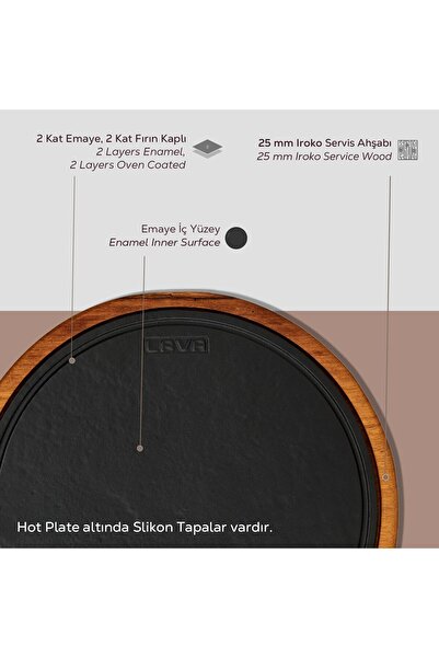 Lava Döküm Ahşap Ve Döküm Demir Hot Plate Servis Tahtası. Çap(Ø)26cm.