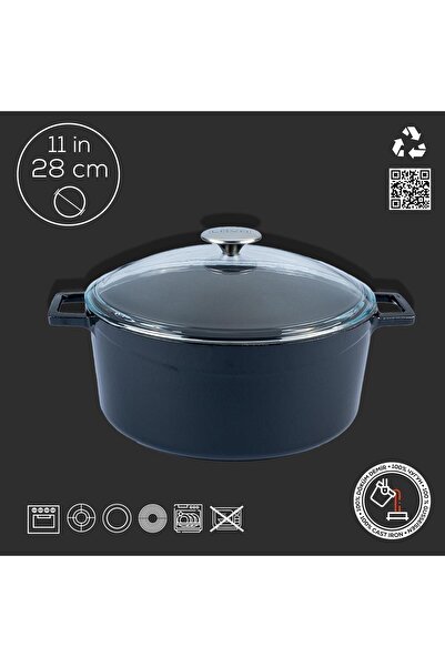 Lava Cast Round Pot with Glass LidGlaze Diameter(Ø)28cm