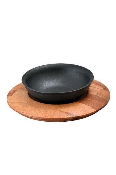 Lava Cast Round Soup Bowl and Beech Serving WoodDiameter(Ø)14cm