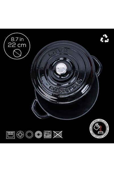 Lava Döküm Yuvarlak Tencere Döküm Demir Kapak New Heritage Serisi Çap(Ø)22cm.