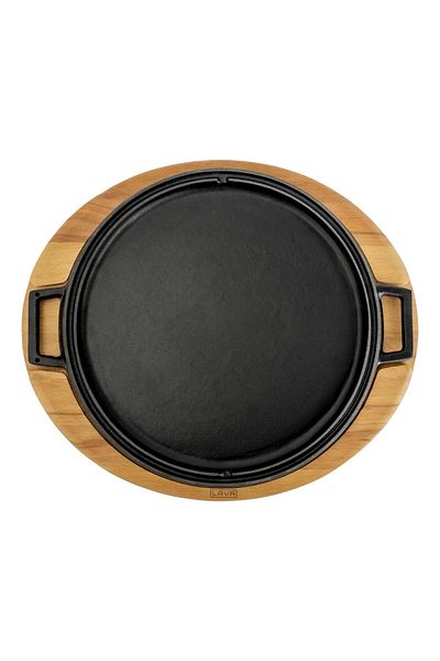 Lava Reversible Grill Pan - Cast Round Wood, Iron Solid and Double Handle Diameter (ø) Beech Serving