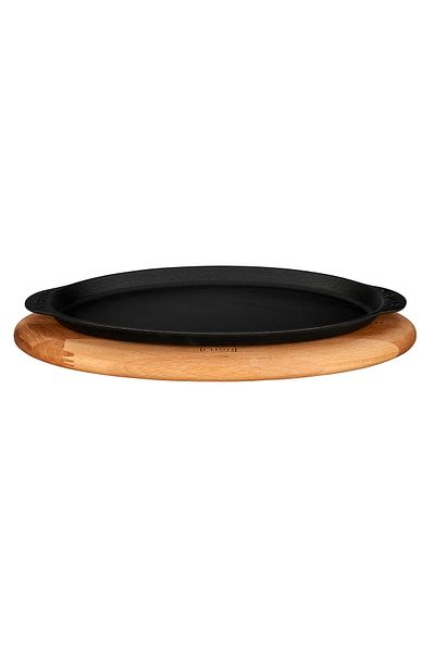 Lava Casting Fish Plate Cast Iron Solid Handle Beech Serving Wood 15x29cm