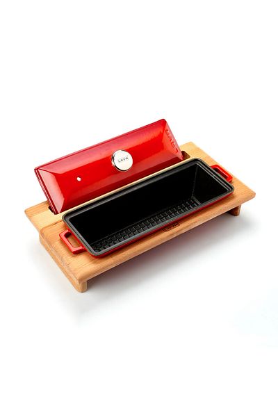 Lava Cast Iron Bread Pot / Beech Wood Serving Stand / Terrine SeriesSize 11x29cm