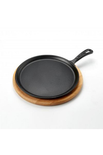 Lava Cast Round Pizza Crepe Pancake Pan Cast Iron Solid Handle Beech Serving Wood Diameter (Ø)26c