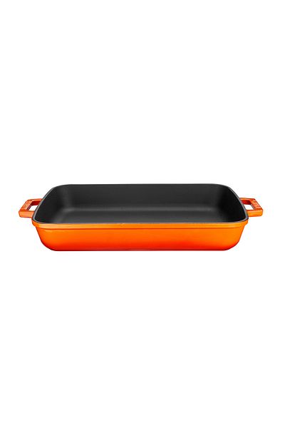 Lava Cast Rectangular Rosto and Oven Tray Cast Iron Solid Double Handle Size 22x30cm