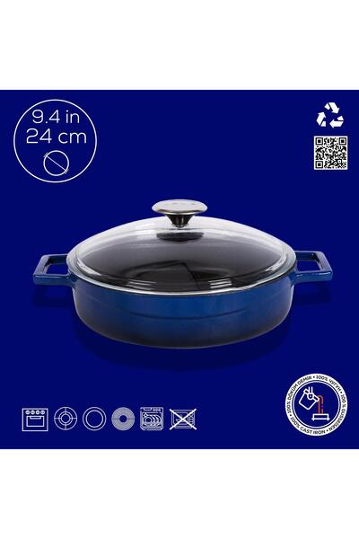 Lava Döküm Çok Amaçlı Yayvan Tencere. Glaze Serisi Çap(Ø)24cm. - Kırmızı