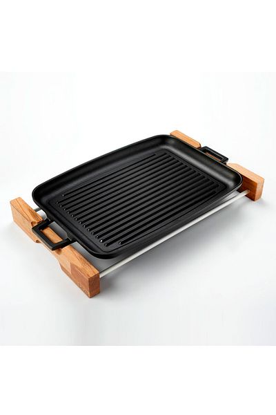Lava 31X42Cm Rectangular Grill Tray - Beech Serving, Iron Solid, Double Handle Wood