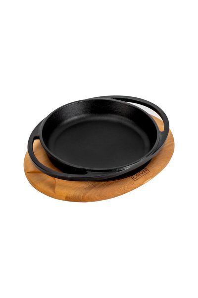 Lava Cast Round Sahan Cast Iron Solid Double Handle Beech Serving Wood Diameter(Ø)16cm