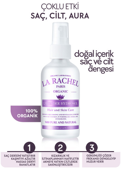 La Rachel Organik Lavanta Suyu – 118 Megahertz Frekans -Cilt ve Saç İçin Yatıştırıcı, Ferahlatıcı Doğal Tonik