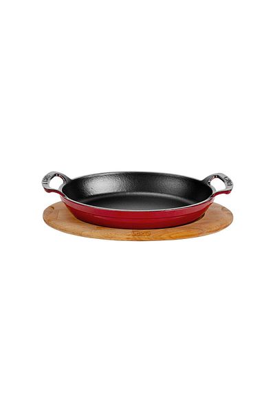 Lava Cast Oval Sahan Cast Iron Solid Double Handle Beech Serving Wood Size 19x14cm