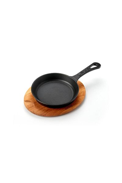Lava 16cm Cast Round Frying Pan - Solid Handle Beech Serving Wood