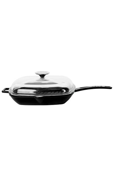 Lava Cast Square Grill Pan with Glass Lid Cast Iron Solid Handle Size 28x28cm