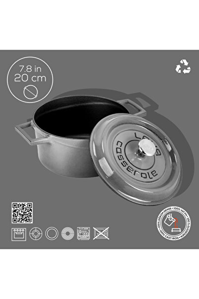 Lava Döküm Yuvarlak Tencere Döküm Demir Yekpare Kulplu Premium Serisi Çap(Ø)20cm.