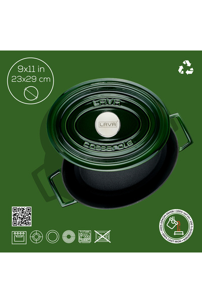 Lava Döküm Oval Tencere Döküm Demir Yekpare Kulplu Premium Serisi Ölçü 23x29cm.
