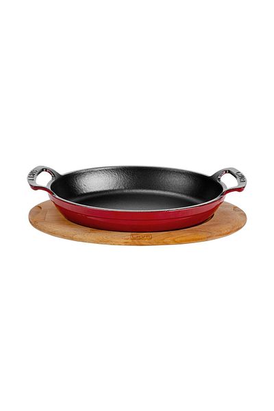 Lava Cast Oval Sahan Cast Iron Solid Double Handle Beech Serving Wood Size 23x17cm