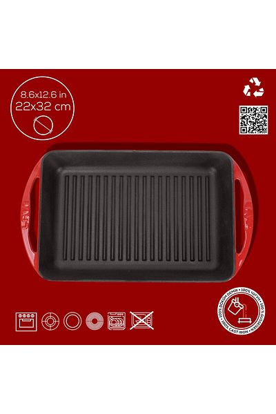 Lava Cast Rectangular Grill Pan Cast Iron Solid Handle Size 22x32cm
