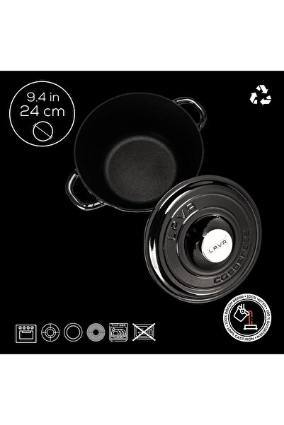 Lava Döküm Yuvarlak Tencere Döküm Demir Kapak New Heritage Serisi Çap(Ø)24cm.