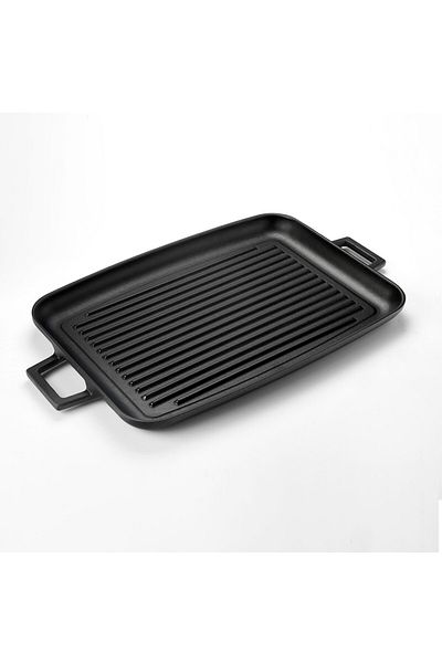 Lava Cast Rectangular Grill Tray Cast Iron Solid Double Handle Size 31x42cm