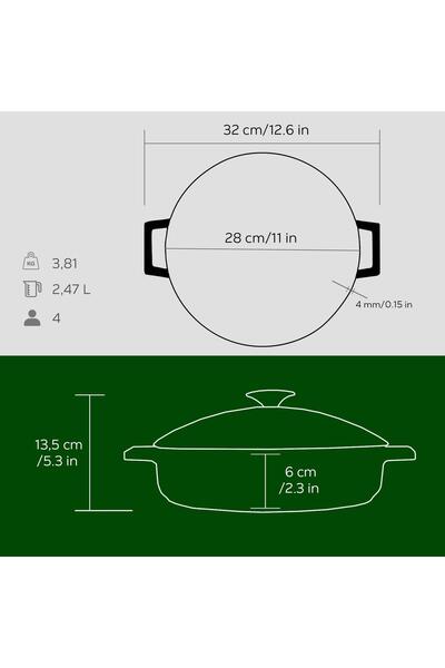 Lava Döküm Çok Amaçlı Yayvan Tencere. Glaze Serisi Çap(Ø)24cm. - Kırmızı