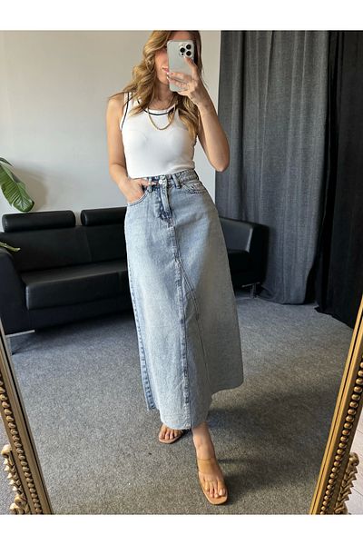 KÜBRA SÖYLEMEZ BOUTİQUE Full Length Blue Jean Skirt