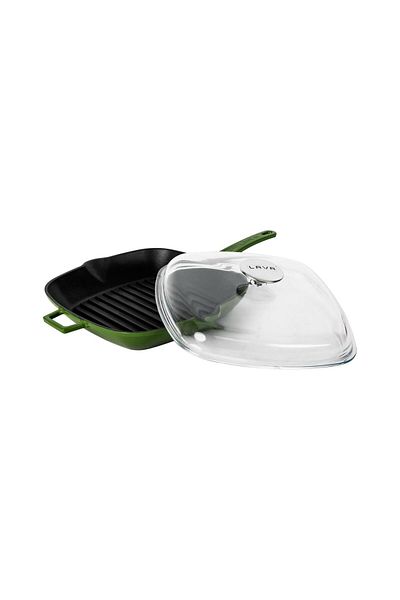 Lava Grill Pan 26*26 Metal Handle Green with Glass Lid