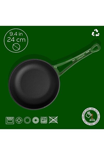 Lava Döküm Yuvarlak Kızartma Tavası Döküm Demir Yekpare Saplı Çap(Ø)24cm.